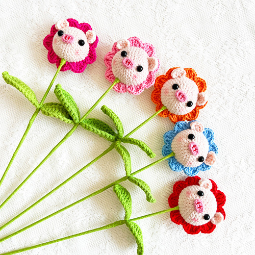 Handmade Woven Simulation Pig Bouquet Cute Single Flower Bouquet Finished Product Festival Gift for Goddess