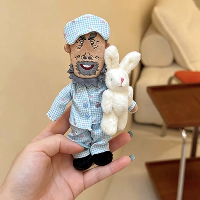 Authentic Big-Eared Tutu Grandpa Pluş açarlıqlar - blue-and-white-plaid-pajamas-grandpa-cow-pendant
