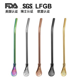 Cross-border 304 stainless steel straw spoon mate tea fruit tea filtering and stirring integrated dual-purpose straw spoon detachable