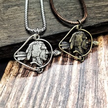 厂家定制复古黄铜印第安人头像箭 朋克风吊坠项链 潮流个性民族风