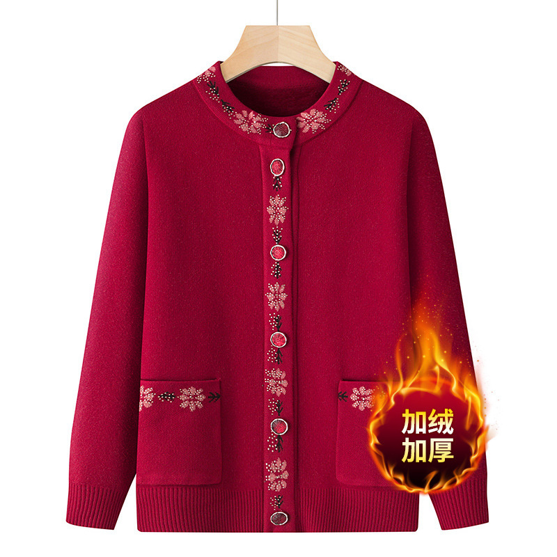 高齢者女装おばあちゃんベルベットセーター春秋服ママニットコート秋冬服冬服老人上着|undefined