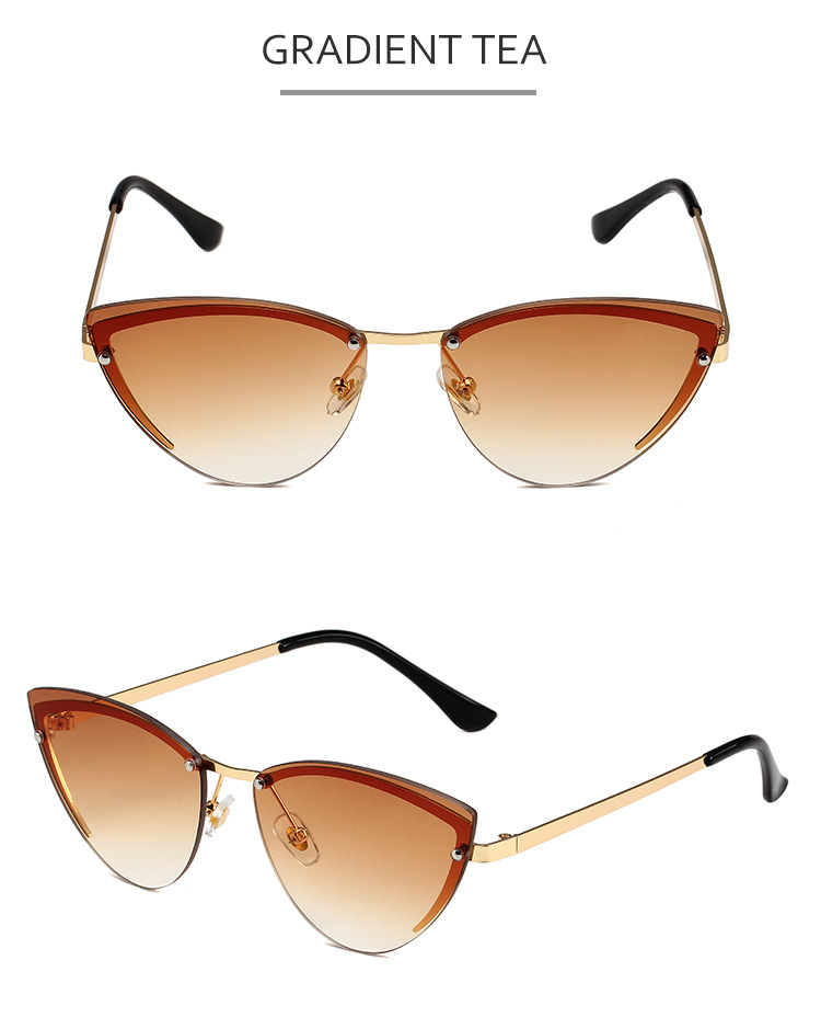 37g Weight Frameless Glasses Structure Sunglasses Classification PC, UV400 Protection Lens Material Cat Eye Glasses Style Travel, Street Occasion Solid Color Pattern Women's Gender Streetwear Style Streetwear Solid Color PC UV400 Protection Cat Eye Frameless Women's Sunglasses 8