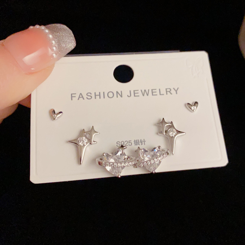 Ear Studs Classification 1 Set Elegant Modern Style Star Heart Shape Copper Zircon Ear Studs