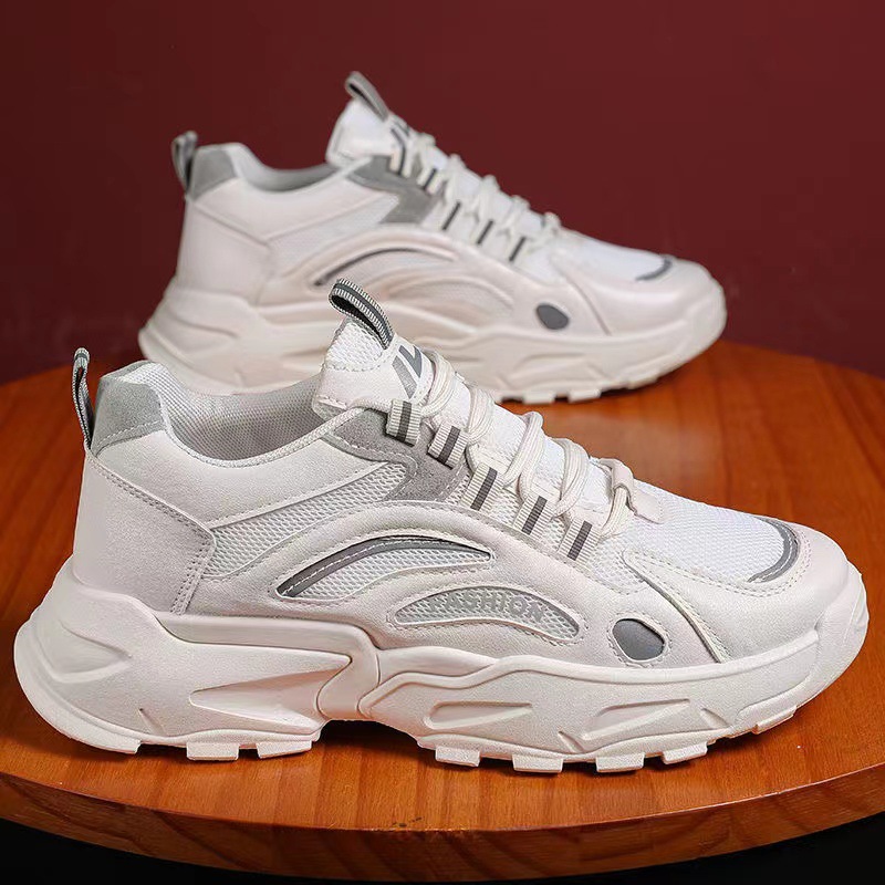Men's Spring Student Casual Sports Father Trendy Shoes Fashion Breathable Men's Shoes Versatile Height Increasing Couple's White Shoes