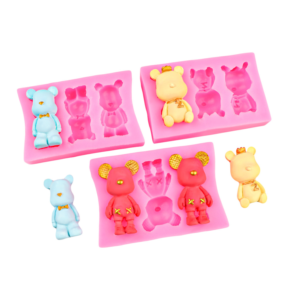 Pajarita de oso de dibujos animados epoxi molde de silicona galleta molde de fondant de chocolate herramienta de molde de yeso hecho a mano de bricolaje