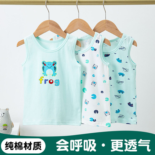 Children's vest pure cotton Lycra summer thin cartoon print children's clothing for boys and girls sleeveless bottoming shirt small vest