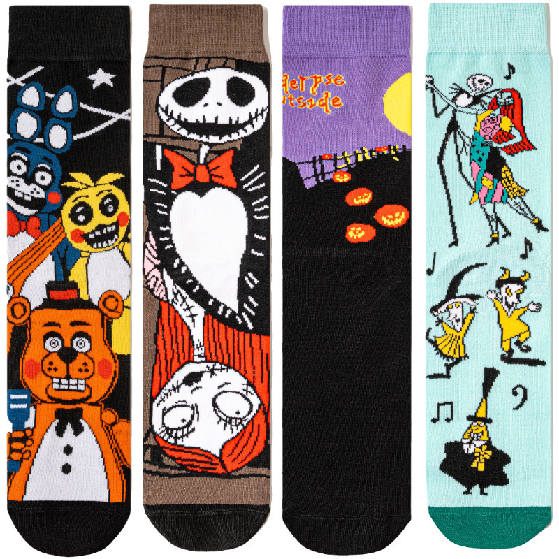 Halloween Men's Cotton All-Season Anime Trendy Socks Men's Socks Amazon Women's Manufacturer Skull Pumpkin Creative Trendy Cross-Border Socks