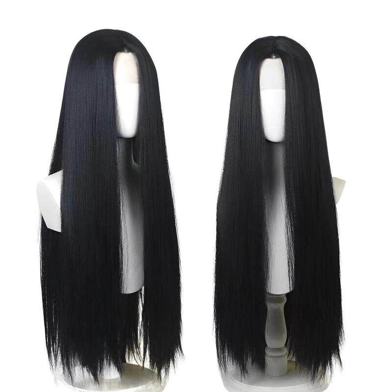 Ancient-Style Lace Front Wig with Hand-Crocheted Elastic Net, Beauty Bangs, Universal Style, Black Long Straight Hair, Large Scalp, Can Be Styled as Desired