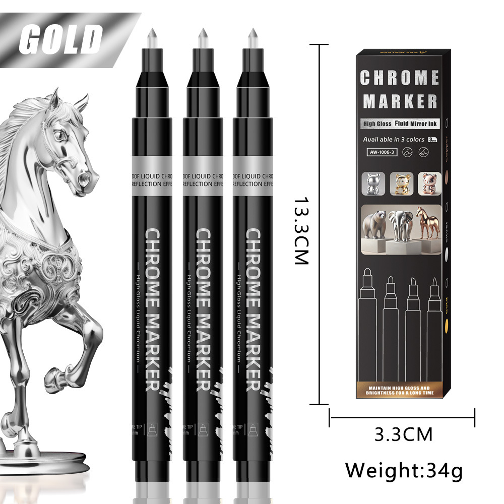 Lápiz de cromo de metal lápiz de marca lápiz de pintura de metal molde de tinta impermeable lápiz de reparación de pintura lápiz de firma líquida