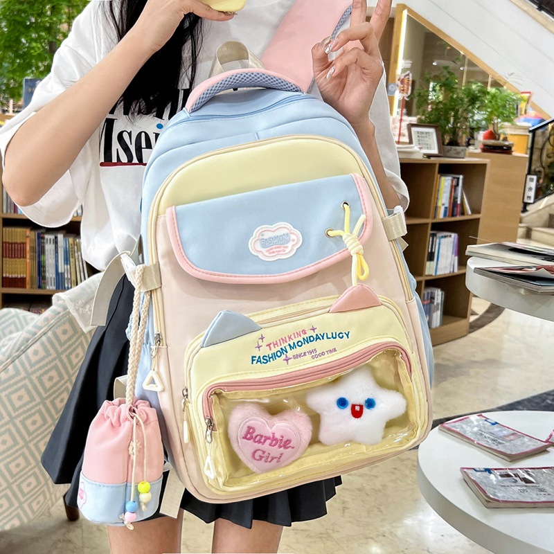 Bolsa de dolor transparente japonesa, mochila escolar ins, mochila de color de contraste para estudiantes de secundaria para niñas, mochila ligera y de gran capacidad para estudiantes