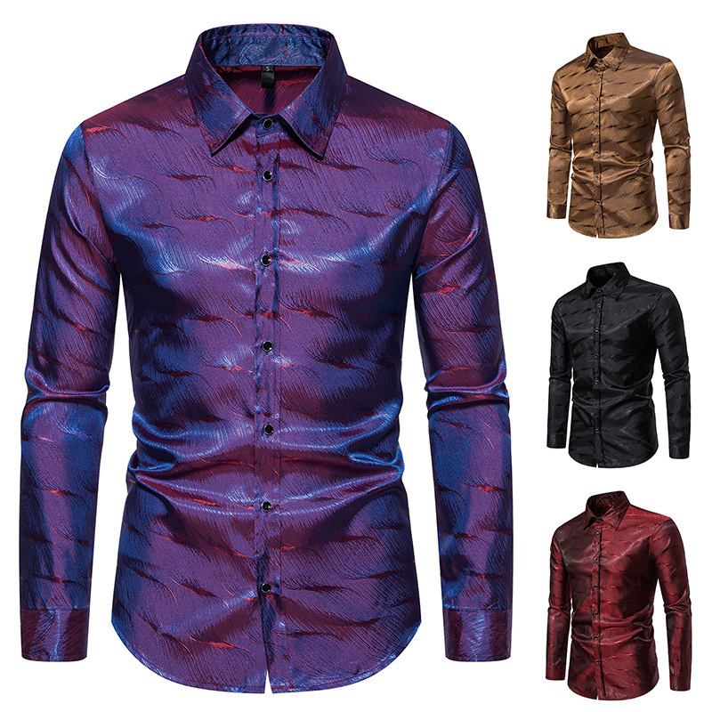 Autumn New Fashion contrast color sequined disco shirt Amazon wholesale purchasing men's long-sleeved shirt top