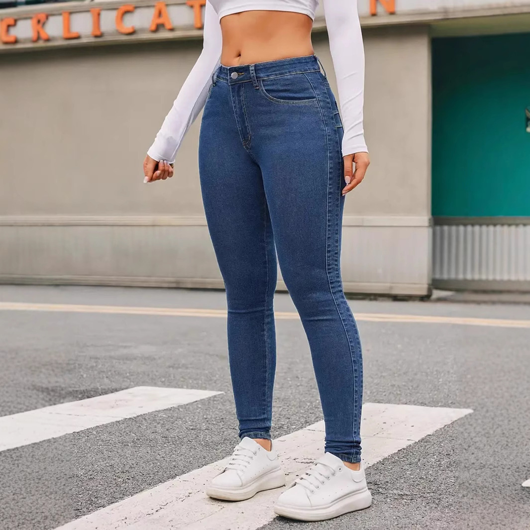 Jeans Skinny para Mujer de Denim de Algodón y Poliéster, Elástico, Cintura Media image 5