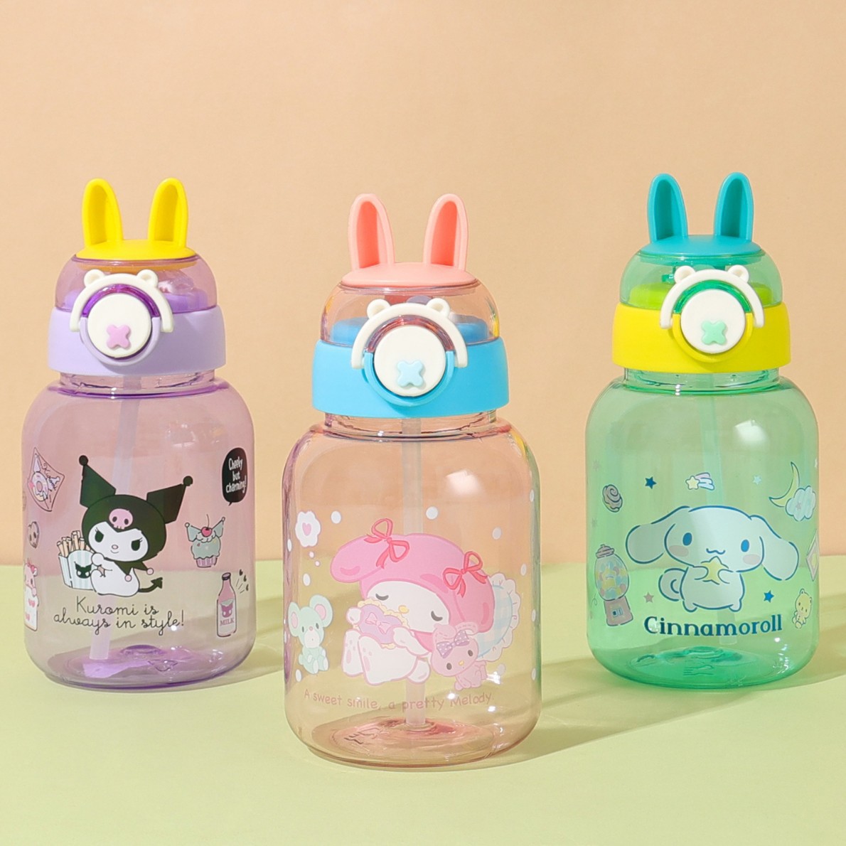 Nueva taza de plástico para niños en forma de conejito - Alto valor estético, taza de paja para estudiantes linda, taza de mensajero portátil para exteriores