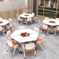 学校阅览室智慧教室培训桌子团体活动拼接组合六边形折叠移动桌椅