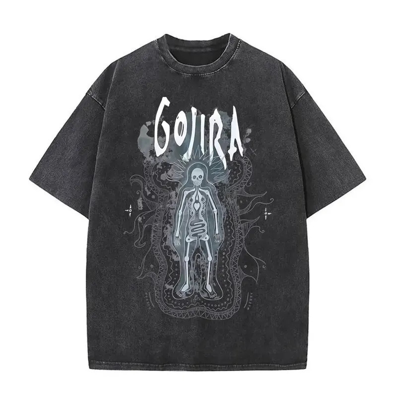 European Size Pure Cotton Short-Sleeved'Washed Vintage Metal Rock Band Gojira the Fles