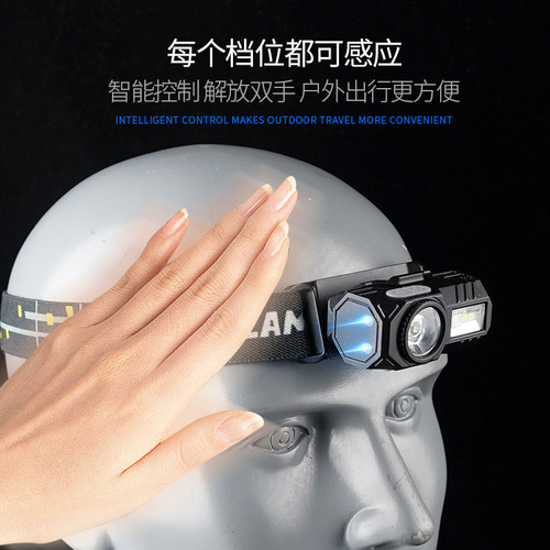 Cross-border new induction headlight USB charging night fishing running lightweight clip-on head-wear dual-purpose four-light LED headlight