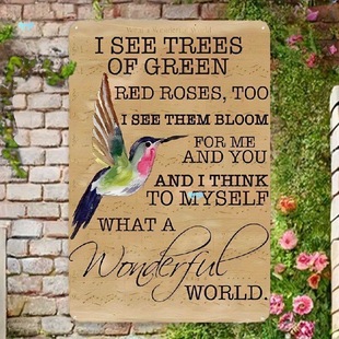 What a Wonderful World Hummingbird Roses Metal Wall Art 12X
