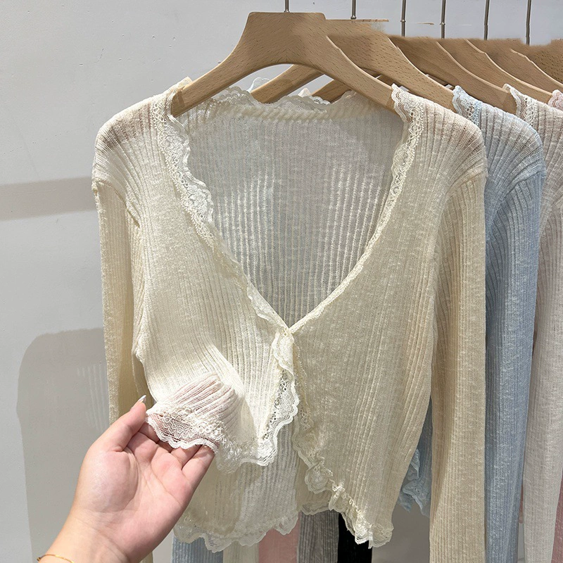 Knitted summer thin cardigan, cloak, V-neckline