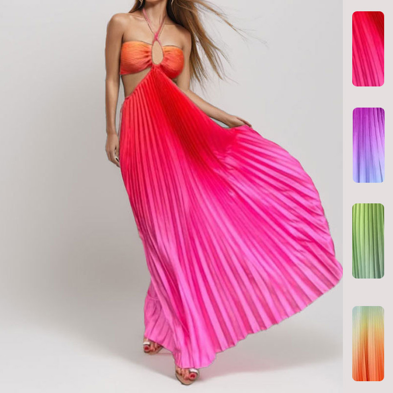 2026 New Summer Women's Clothing, Cross-Border European and American Dresses, Elegant and Sexy Hollow-Out Halter Neck Gradient Long Dress 2026 New Summer Women's Clothing, Cross-Border European and American Dresses, Elegant and Sexy Hollow-Out Halter Neck Gradient Long Dress