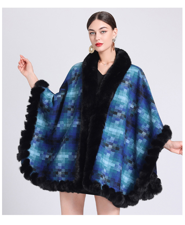 Mantella in pile spesso con colletto a quadri, ampia taglia, cardigan lavorato a maglia per donna_voghion.com