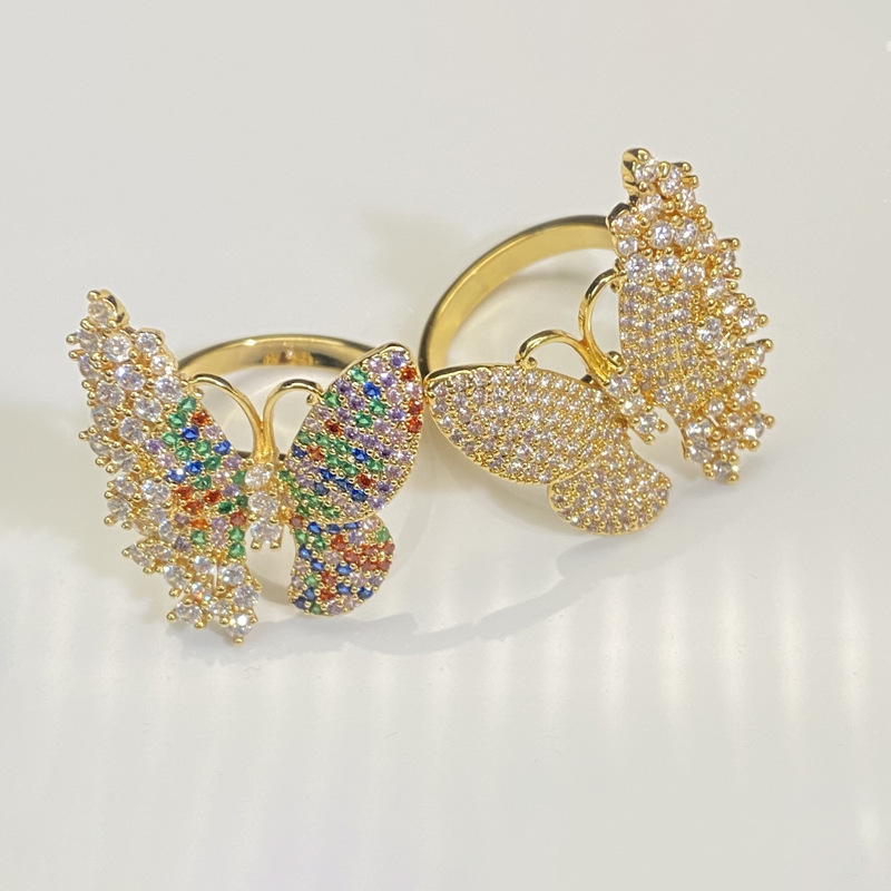 Small design sophisticated copper ring with stone with zircon