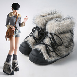Comfortable, Lightweight, Warm, Thick-Soled, Height-Increasing Fur Snow Boots for Women, 2025 Autumn and Winter New Style, Plush and Thickened Cotton Shoes