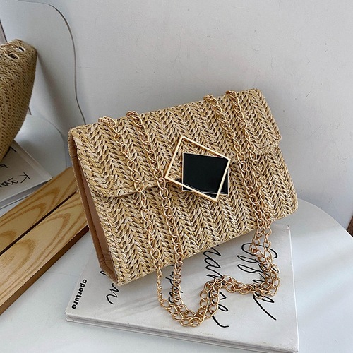  Summer New Fashion Trend Grass-Woven Bag Stylish Single-Shoulder Crossbody Bag for Women Korean Version Chain Small Square Bag