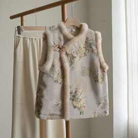 2025冬季新款复古立领中国风旗袍马夹唐装背心夹棉保暖提花马甲