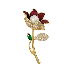 Enamel Tulip Brooch Classy Niche Classy Pearl Classy Corsage Brooch Clothing Accessories Wholesale for Women and Men