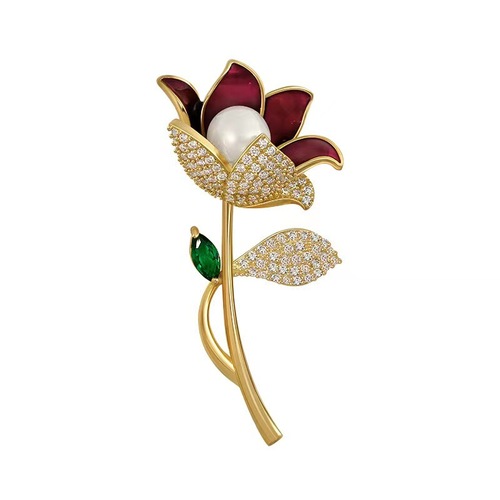Tulip brooch for women, flower pearl, high-end enamel corsage, temperament suit, anti-exposure buckle, Korean pin clothing