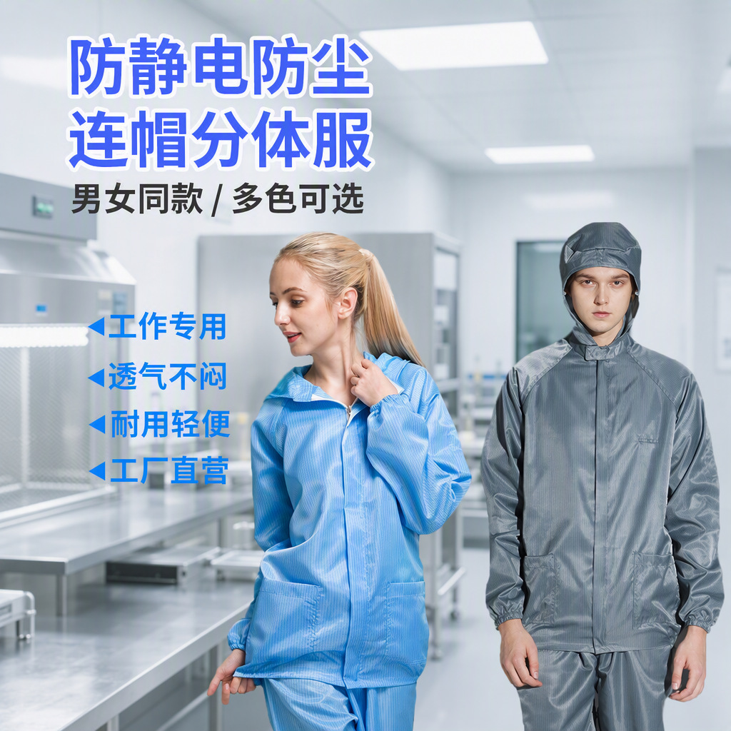 Anti-static Hours of service Hooded Cleanse workshop Clean coverall Coat Long sleeve Food manufacturer Dedicated