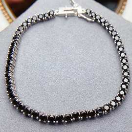 工厂批发爆款天然黑尖晶手链S925银镶嵌主石3*3热销欧美一件代发