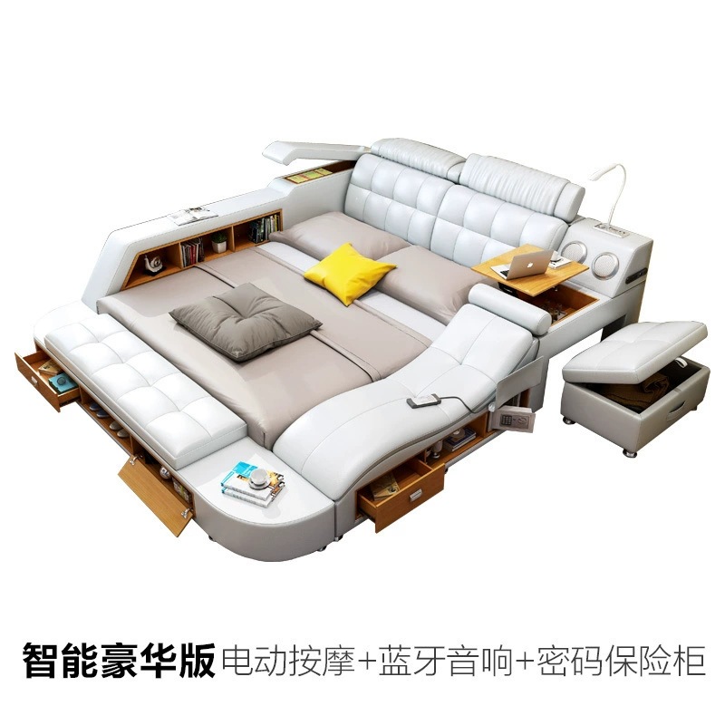 Cama de cuero genuino de 1,8 m, cama doble moderna y sencilla, cama de boda con respaldo suave, cama grande y divertida, dormitorio principal, cama moderna de 1,5 m image 6