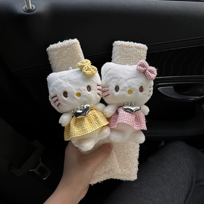 Decoration Car Accessories Car Accessories – Seat belt shoulder pad - yellow-pink-necklace-cat-2-lambswool-shoulder-pads