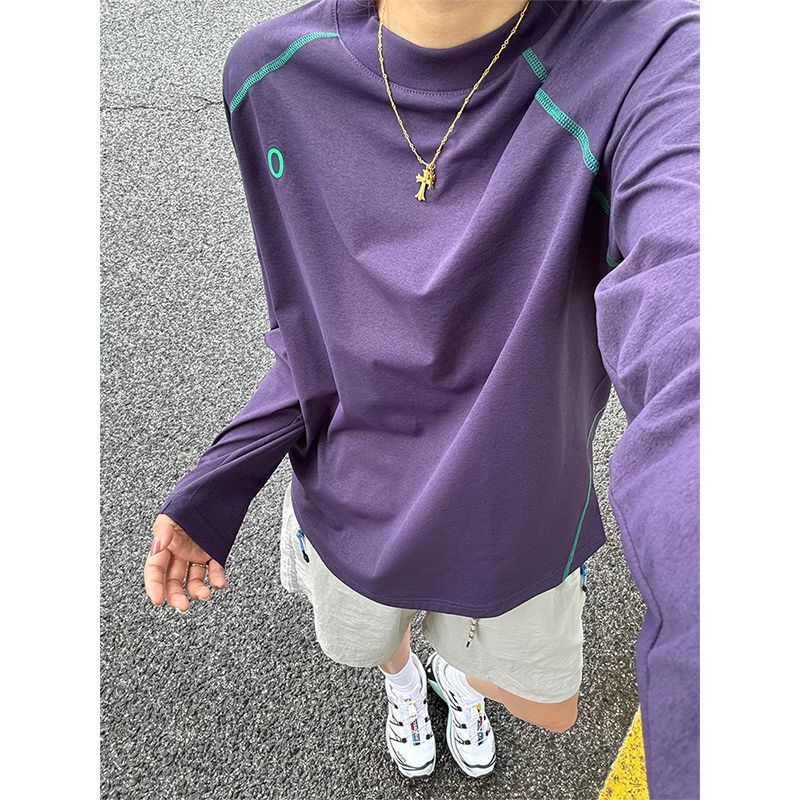 Purple Ice Silk Quick-Drying T-Shirt for Men and Women, American-Style Sports Sun Protection Long-Sleeved Top, Outdoor Running, Cycling, Tennis Wear
