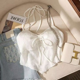 French White Beautiful Back Small Camisole Vest Women's Neck Strap Hot Girl Summer Sexy Outer Wear Short Base Top