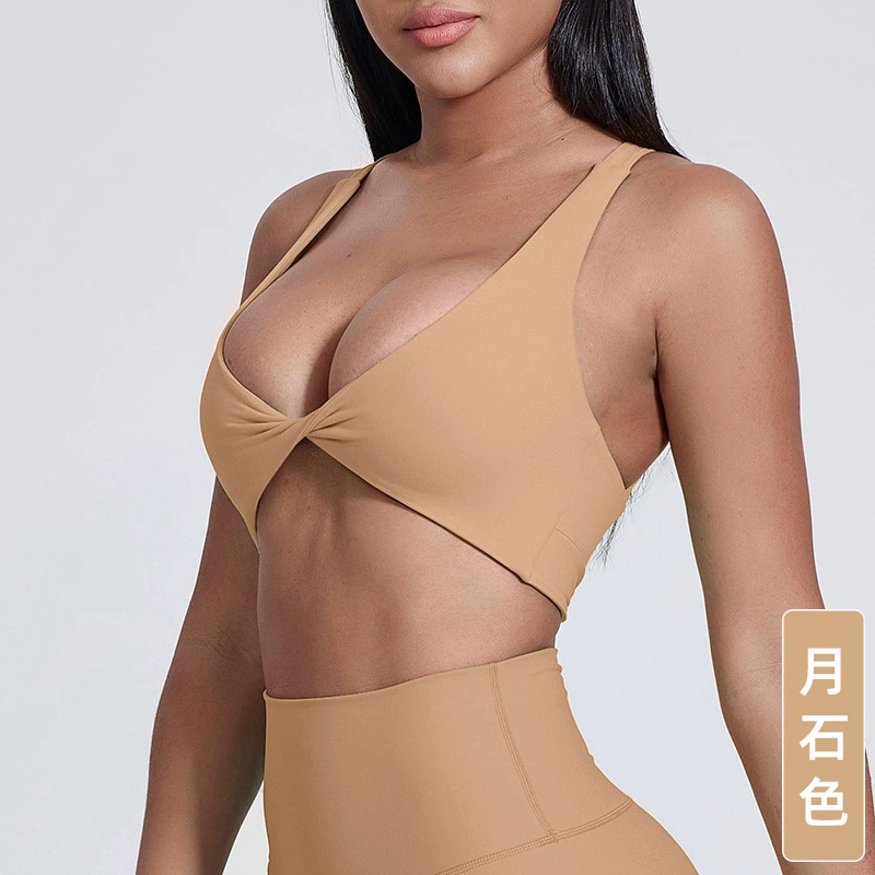 新款欧美跨境交叉美背运动内衣女裸感瑜伽服跑步健身文胸速干上衣|undefined