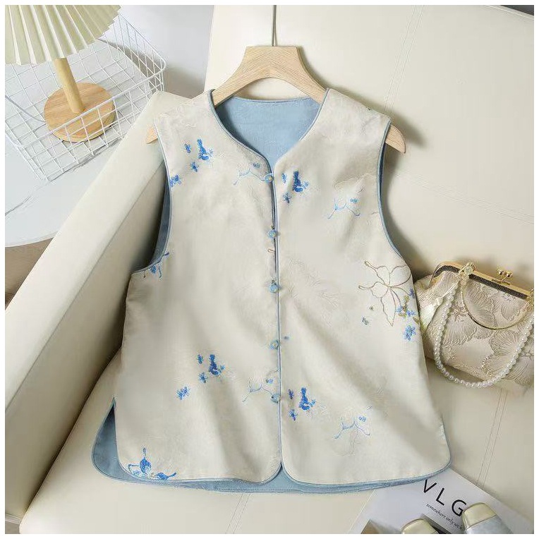 Double-Sided Reversible Chinese Style Summer Vest Women's New Jacquard Embroidery Elegant 2025 Jacket Sleeveless Top