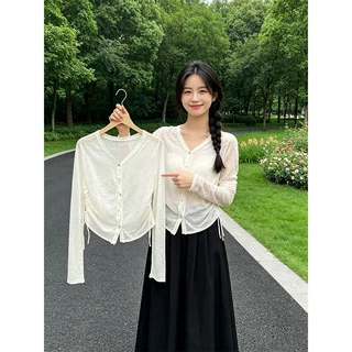白色薄款微透防晒罩开衫云朵衫女2026夏季配吊带裙长袖外搭上衣潮