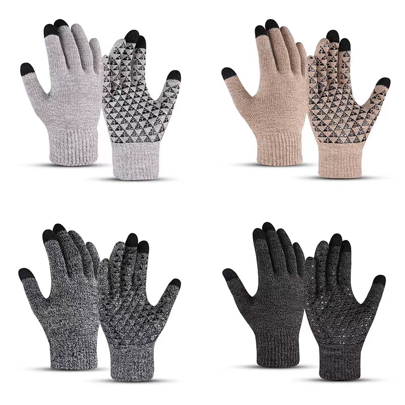 touch screen gloves men‘s and women‘s autumn and winter warm-keeping and cold-proof thickened korean style knitted wool driving and biking finger gloves