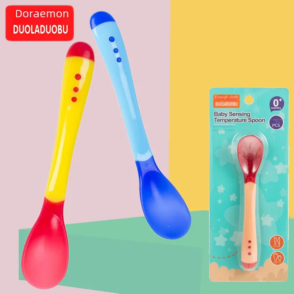 Dorado Cloth Baby Temperature Sensing Spoon Feeding Tableware Baby Temperature Sensing Soft Head Spoon Fork Single Pack 6016