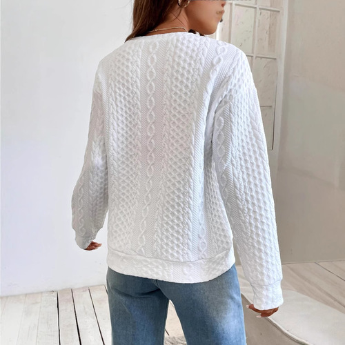 2025 Spring/Summer Style Versatile Solid Texture Loose Crew Neck Drop Shoulder Sweatshirt