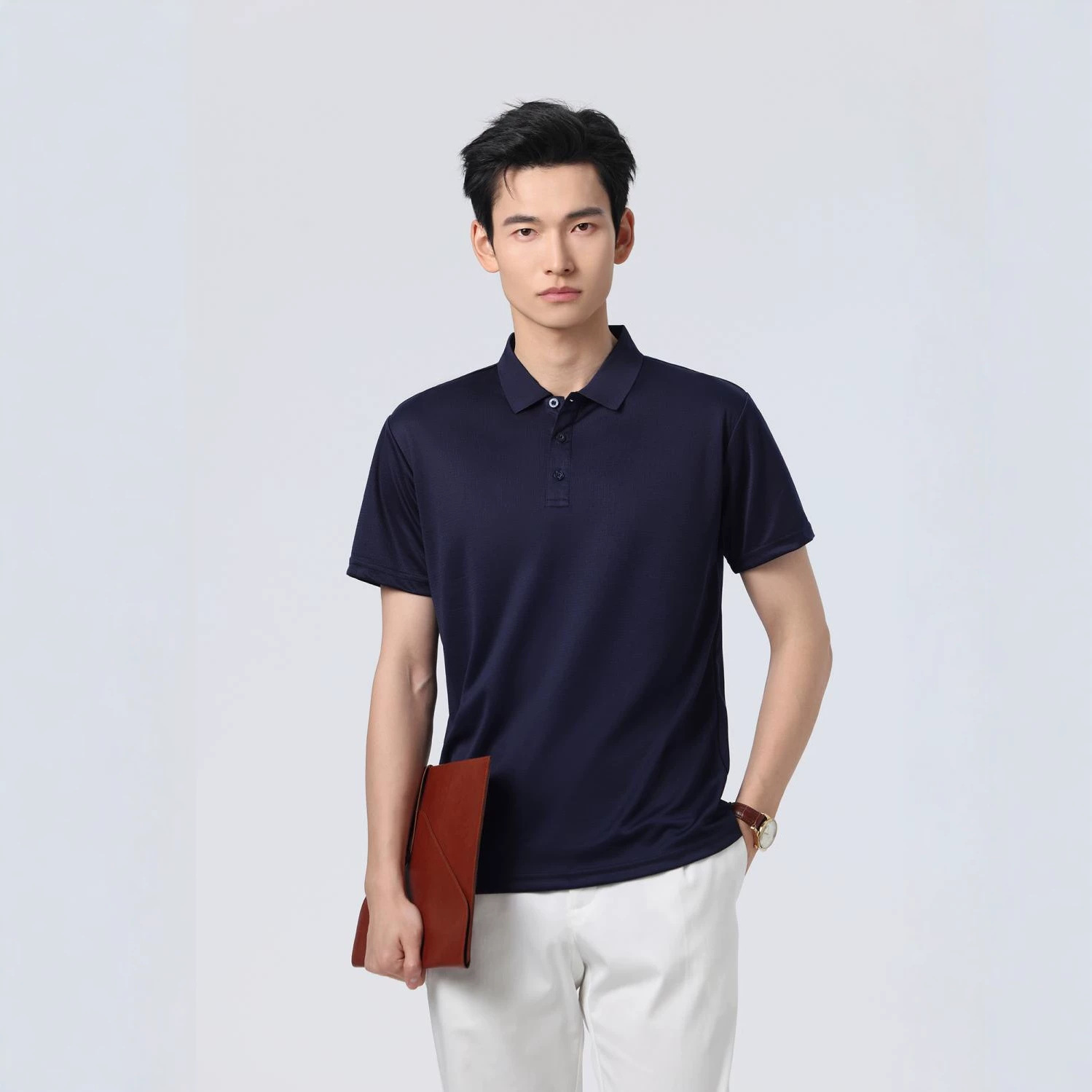 Solid Color Mesh Quick-Dry Polo Shirt with Breathable, Sweat-Absorbent, Cool and Soft Fabric, Customizable Logo