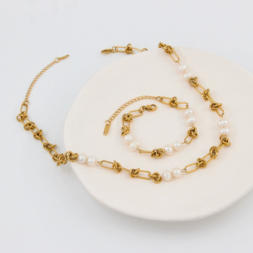Fashionable retro bracelet stainless steel from pearl, brand small design necklace, simple and elegant design, trend of season