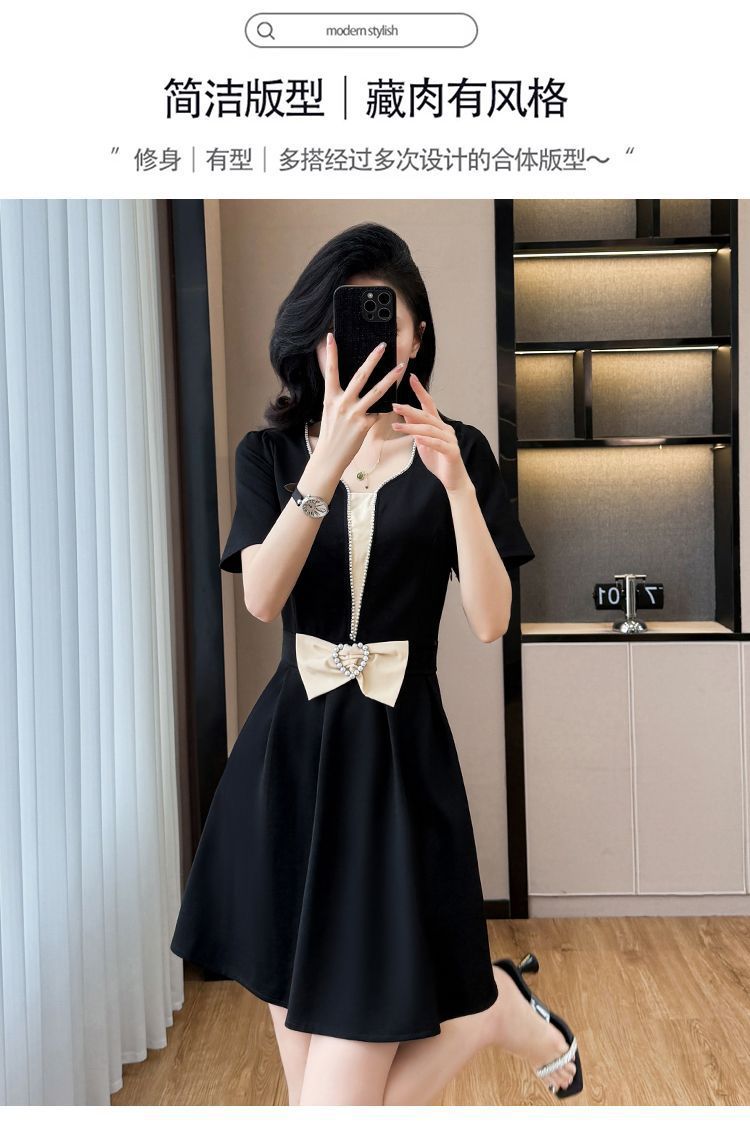 Váy đen suông midi cỡ lớn mùa hè che khuyết điểm tôn dáng — màu đen chi tiết 4