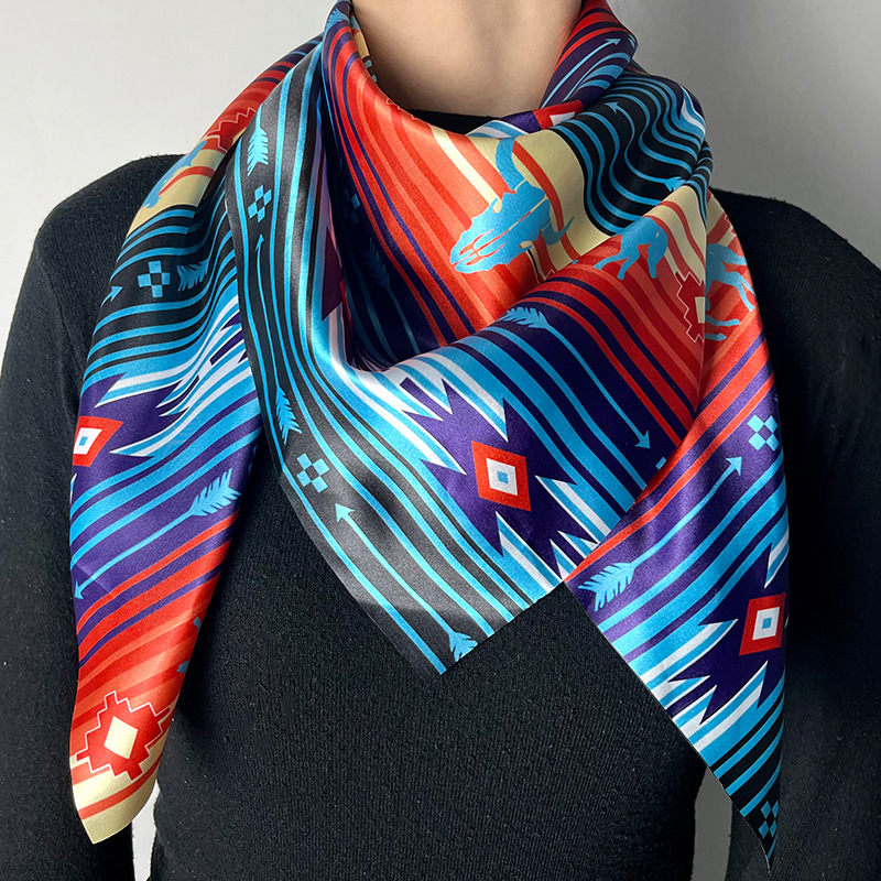Women's Retro Stripe Satin Printing Silk Scarves display picture 2