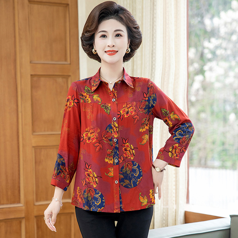 Middle-aged and Elderly 100.00kg Fat Mother's Pure Cotton Silk Shirt Women's Special Body Fat plus size Grandma's Long Sleeve Spring and Autumn Summer Shirt Middle-aged and Elderly 100.00kg Fat Mother's Pure Cotton Silk Shirt Women's Special Body Fat plus size Grandma's Long Sleeve Spring and Autumn Summer Shirt