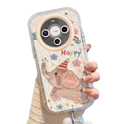 Suitable for Huawei Mate 70 phone case with chain full coverage anti-fall cute oil painting elephant for Mate 60 Pro