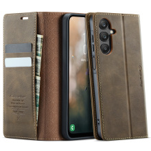 适用三星S25手机壳A17复古小牛纹皮套A07翻盖RFID保护套A56超纤纹