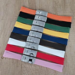 Watch accessories rubber luminous watch strap 20MM * 18MM stainless steel single folding watch buckle silver steel buckle